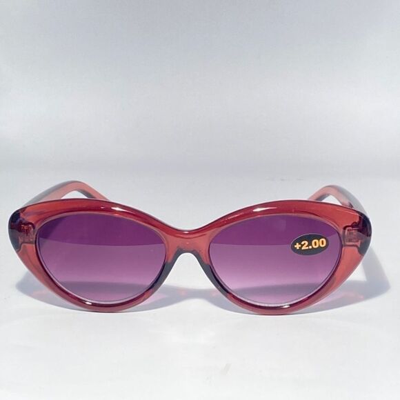 0834 Reading Sunglasses 2.00 Clear Cranberry Sweetheart Frames Purple Lenses NWT - Picture 2 of 8